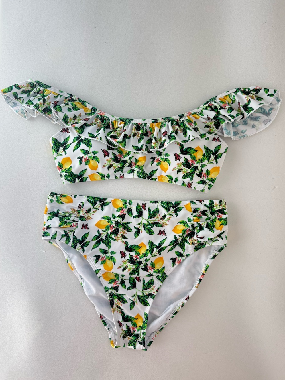 Cabana del Sol Bikini Set Ruffled Adjustable Lemon Print Swim Two Piece Size Med